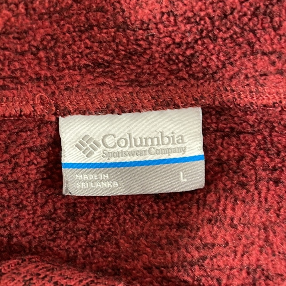 COLUMBIA Sweater Women Large Red Marled Fleece Lined Loop Button Hooded Outdoor - Picture 8 of 10
